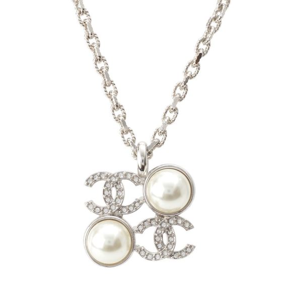 Chanel I25S Coco Mark Pearl Necklace Accessory Silver - Picture 1 of 10